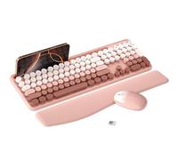 MPTOG Colorful Wireless Computer Keyboard and Mouse Combo with Phone Holder, Wrist Rest, Typewriter Keys, 2.4GHz Wireless, Full-Sized Optical Mouse for PC and Laptop(Peach Colorful)