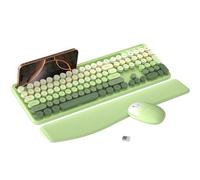 MPTOG Colorful Wireless Computer Keyboard and Mouse Combo with Phone Holder, Wrist Rest, Typewriter Keys, 2.4GHz Wireless, Full-Sized Optical Mouse for PC and Laptop(Green Colorful)