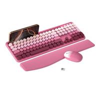 MPTOG Colorful Wireless Computer Keyboard and Mouse Combo with Phone Holder, Wrist Rest, Typewriter Keys, 2.4GHz Wireless, Full-Sized Optical Mouse for PC and Laptop(Rose-Red Colorful)