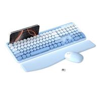 MPTOG Colorful Wireless Computer Keyboard and Mouse Combo with Phone Holder, Wrist Rest, Typewriter Keys, 2.4GHz Wireless, Full-Sized Optical Mouse for PC and Laptop(Blue Colorful)