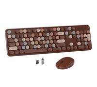 MPTOG Colorful Wireless Computer Keyboard and Mouse Combo with Round Typewriter Keycaps, Retro Design, Power Switch, Ergonomic Design, 2.4GHz Wireless for Windows, Mac, PC(Coffee-Colorful)