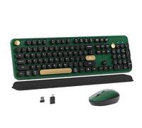 MPTOG Colorful Wireless Computer Keyboard and Mouse Combo with Round Typewriter Keycaps, Retro Design, Power Switch, Ergonomic Design, 2.4GHz Wireless for Windows, Mac, PC(Dark Green)