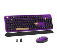 MPTOG Colorful Wireless Computer Keyboard and Mouse Combo with Round Typewriter Keycaps, Retro Design, Power Switch, Ergonomic Design, 2.4GHz Wireless for Windows, Mac, PC(Black-Purple)