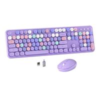 MPTOG Colorful Wireless Computer Keyboard and Mouse Combo with Round Typewriter Keycaps, Retro Design, Power Switch, Ergonomic Design, 2.4GHz Wireless for Windows, Mac, PC(Purple-Colorful)