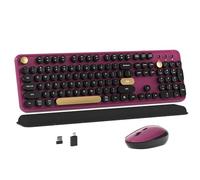 MPTOG Colorful Wireless Computer Keyboard and Mouse Combo with Round Typewriter Keycaps, Retro Design, Power Switch, Ergonomic Design, 2.4GHz Wireless for Windows, Mac, PC（Black-Claret）