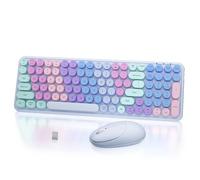 MPTOG Retro Typewriter Wireless Keyboard and Mouse Combo, Colorful Round Floating Keycaps, 100-Key Full-Size Aesthetic Desktop Set with Power Switch for PC, Mac (Purple)