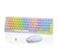 MPTOG Retro Typewriter Wireless Keyboard and Mouse Combo, Colorful Round Floating Keycaps, 100-Key Full-Size Aesthetic Desktop Set with Power Switch for PC, Mac (White)