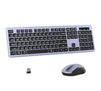 MPTOG Wireless Keyboard and Mouse Combo, Full-Size 104-Key Office Keyboard with 15 Function Keys, Numeric Keypad, Single USB Receiver, Compatible with PC and Laptop(Purple)