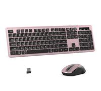 MPTOG Wireless Keyboard and Mouse Combo, Full-Size 104-Key Office Keyboard with 15 Function Keys, Numeric Keypad, Single USB Receiver, Compatible with PC and Laptop(Pink)