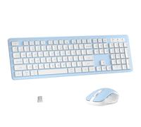 MPTOG Wireless Keyboard and Mouse Combo, Full-Size 104-Key Office Keyboard with 15 Function Keys, Numeric Keypad, Single USB Receiver, Compatible with PC and Laptop(Blue White)
