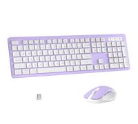 MPTOG Wireless Keyboard and Mouse Combo, Full-Size 104-Key Office Keyboard with 15 Function Keys, Numeric Keypad, Single USB Receiver, Compatible with PC and Laptop(Purple White)