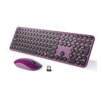 MPTOG Wireless Keyboard and Mouse Combo, Retro Round Typewriter Keys, 2.4G Silent Connection with Number Pad, Ergonomic Aesthetic Desk Set for Home Office, Laptop, PC, Mac (Black Wine Red)