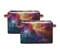 MPTPTM Cube Storage Basket, Galaxy Canvas Baskets with PU Handle, Large Capacity Storage Bins for Closet Toys Trunk Laundry hamper 1pcs