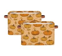 MPTPTM Cube Storage Basket, Pumpkin Canvas Baskets with PU Handle, Large Capacity Storage Bins for Closet Toys Trunk Laundry hamper 2pcs