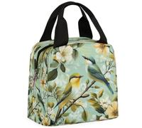 MPTPTM Portable Lunch Bag for Women Man, Watercolor Flower and Two Brid Large Capacity Waterproof Insulated Lunch Box for Work Picnic Hiking