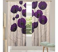 MPTPTM Window Curtains, Purple Poppies Lightweight Light Filtering Curtains for Kitchen Living Room Patio 55 * 84in*2