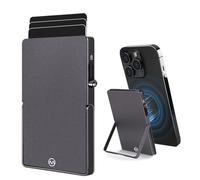 MPVWALT Metal Card Holder with Magnet for Magsafe Wallet, Pop up Card Case Slim Aluminum Body Compatible with Apple iPhone 17/16/15/14/13/12 Series (Not 13/12 Mini) or Magnetic Phone, RFID Block