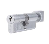 MPx6 Offset Euro Cylinder and Turn High Security Thumb Turn Lock Barrel with Asymmetrical Profile for UK Euro Profile Door Systems (Satin Chrome, 35/45mm)