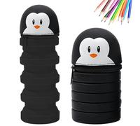 MPXEAVG 2 in 1 Soft Silicone Case Kawaii Pencil Case, Pen Bag Colouring Pencils Marker, Cartoon Pencil Case, Stand Up Pencil Case, Cute School Supplies, Folding Bucket, blue, Little Penguin