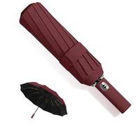 MPXEAVG Umbrella Windproof Strong, 60 Ribs Automatic Umbrella, Auto Open Close, for Women Men (Wine Red)