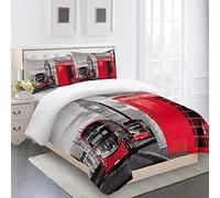 MQBHJI Duvet Covers Double Bed - 3D Printed London Street View Phone Booth Bus Pattern 3 Pcs With Zipper Closure 200X200cm With 2 Pillow Covers, Ultra Soft Microfiber Bedding Set Double Bed
