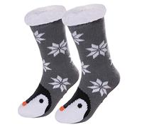 MQELONG Fuzzy Socks for Boys Girls Fuzzy Fleece Lined Warm Plush Sherpa Winter Non-Slip Christmas Socks for Home, Penguin, 8-12 Años