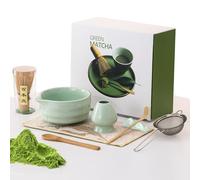 MQFORU Matcha Whisk, 8 Pcs Matcha Set with Bamboo Whisk, Ceramic Bowl, Spoon & Sifter - Traditional Japanese Tea Ceremony Kit, Matcha Tea Set for Making Breakfast/Latte, Gift for Matcha Lovers