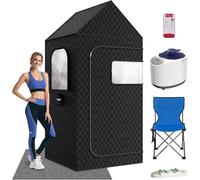 MQFORU Portable Steam Sauna, 195 x 90 x 90 CM XL Home Sauna with 3L & 1200W Steamer, Remote Control, Folding Chair, Mat, Foot Massager, Black