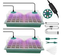 MQFORU Seed Trays with Grow Light, 2 Pack 80 Cells Growing Trays Propagator Growing Thicken Seedling Starter Adjustable Brightness & Humidity,2 Meters Timing Controller for Greenhouse Grow Plant Seed