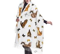 MQGMZ Cartoon Mushrooms Print Soft Women'S Cashmerette Fringed Scarf Cape Fall And Winter Cashmere Shawl Warm Wrap, Cat Butterfly, One Size