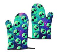 MQGMZ Green Aliens Print Microwave Gloves Oven Mitts Funny Home Heat Resistant BBQ Spring/Summer 5.9""X11"", MC700
