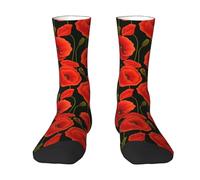 MQGMZ Poppy Flowers Print Adult Athletic Crew Socks Comfy Socks Men Long Socks Bulk Socks Women And Kids, 2 Black-2, One Size