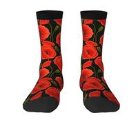 MQGMZ Poppy Flowers Print Adult Athletic Crew Socks Comfy Socks Men Long Socks Bulk Socks Women And Kids, 2 Black-1, One Size