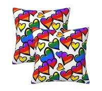 MQGMZ Rainbow Colored Gay Pride Hearts Print Throw Pillows Cover Pillow Case,Soft Couch Style Decor.Durable Reduces Allergies