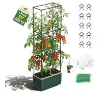 MQHUAYU 1 Pack Raised Garden Bed with Trellis, Self Watering System, Height Adjustable Tomato Planter, Elevated Rectangular Planter Box for Vegetables, Tomato & Climbing Plants,Outdoor Patio Garden