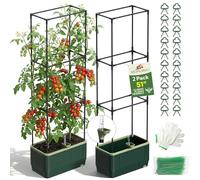 MQHUAYU 2 Pack Raised Garden Bed with Trellis, Self Watering System, Height Adjustable Tomato Planter, Elevated Rectangular Planter Box for Vegetables, Tomato & Climbing Plants,Outdoor Patio Garden