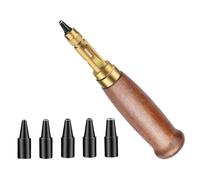 Mqiklt Automatic Leather Hole Punch Set Rotary Screw Punch Tool with Six Tip Interchangeable Wood Handle Multi Size Suitable for Paper Crafting DIY, Brown