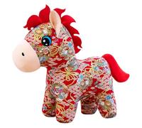 Mqiklt Chinese Horse Doll Soft Figurine Stuffed Animal Ornament PP Cotton Sculpture Suitable for Living Room Bedroom Bookshelf Festival Gift, Style A 20 cm