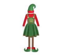 Mqiklt Christmas Costume Elf Cosplay Set Top Hat Striped Socks Shoe Covers Polyester Skin Friendly Suitable for Halloween Party Masquerade Festival Role Play, for Women L