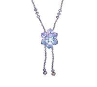 MQIONGJOOY Crystal Elegance Purple Iridescent Flower Pendant Necklace with Beaded Chain, Aurora Borealis Effect Beads Flower Pendant Sweater Necklace Jewelry Valentine Gift for Her