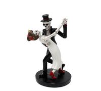 MQIONGJOOY Skeleton Bride and Groom Figurine Wedding Cake Topper, Love Till Death Dancing Skull Couple Statue, Death Themed Skeleton Party Halloween Decoration (Romantic Dance)