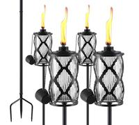 MQKIWAO 4 Pack Glass Citronella Torches, 16 oz Garden Torches for Outside with 3-Prong Grounded Stake, 55 inch Upgraded Outdoor Clear Glass Lanterns Torches for Garden, Patio, Party, Landscape Decor