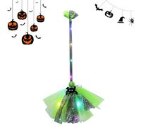 MQLAE Halloween Witch Broom with LED Lights, 65cm Light Up Witches Broomstick, Lightweight Cosplay Costume Accessory for Kids & Adults, Halloween Party Decorations, Wizard Dress Up Prop (Green)