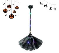 MQLAE Halloween Witch Broom with LED Lights, 65cm Light Up Witches Broomstick, Lightweight Cosplay Costume Accessory for Kids & Adults, Halloween Party Decorations, Wizard Dress Up Prop (Black)