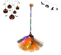 MQLAE Halloween Witch Broom with LED Lights, 65cm Light Up Witches Broomstick, Lightweight Cosplay Costume Accessory for Kids & Adults, Halloween Party Decorations, Wizard Dress Up Prop (Orange)
