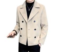 MQMYJSP Jacket Men Winter Short Casual Versatile Double-Breasted Woolen Coat Handsome British Woolen Coat Khaki S