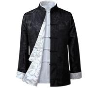 MQMYJSP Men's Chinese Style Reversible Tang Suit Jacket Spring and Autumn Casual Jacket Vintage Formal Wear gray9 black L