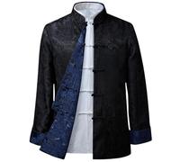 MQMYJSP Men's Chinese Style Reversible Tang Suit Jacket Spring and Autumn Casual Jacket Vintage Formal Wear black blue M