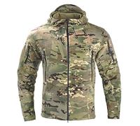 MQMYJSP Men's Military Jacket:Fleece Tactical Combat,Full Zip,Hooded,Ideal for Hiking Multicam M