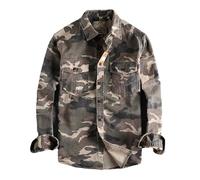 MQMYJSP Rugged Camo Men's Shirt-Double Pocket Long Sleeve,Ideal for Work or Casual Wear-A Versatile Top for All Men-Card Camo1-M